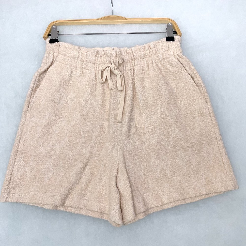 New Current Air Women's Ivory Blush Shorts Nubby Knit Drawstring Waist Medium